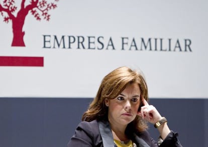 Deputy PM Soraya S&aacute;enz de Santamar&iacute;a at this week&#039;s family business meeting.