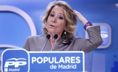 Esperanza Aguirre at a press conference in Madrid on Monday.