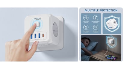 Esta regleta multiusos carga siete dispositivos al mismo tiempo.