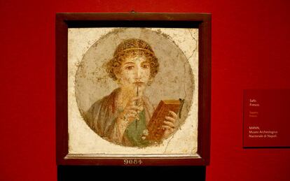 Fresco que representa a Safo, hallado en las ruinas de Pompeya.
