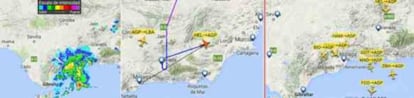 Imágenes difundidas por los controladores de las incidencias en Málaga por la tormenta.