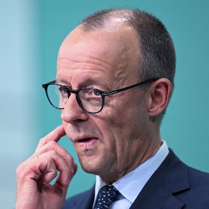 Friedrich Merz, the German conservative candidate for chancellor and Christian Democratic Union (CDU) party leader, reacts at a press conference following the general election in Berlin, Germany, February 24, 2025. REUTERS/Angelika Warmuth