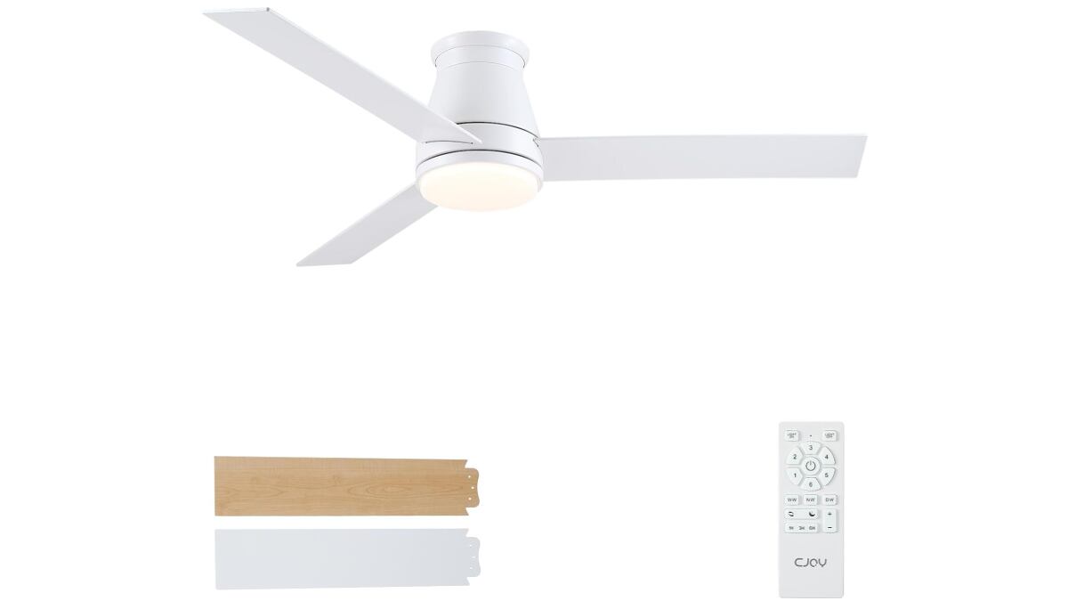 Ceiling fan with triple blades and light included.
