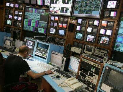 A control panel at the RTVE headquarters, in Madrid.