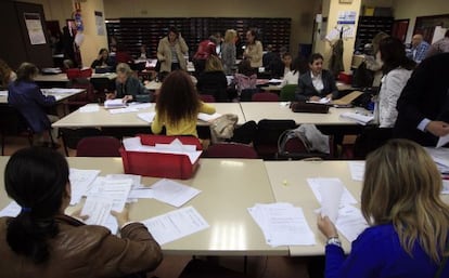 El salón de procuradores de los juzgados de Lo Civil de la plaza de Castilla, en Madrid.
