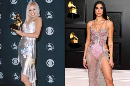 Dua Lipa rindió homenaje en los Grammy de 2021 al vestido que lució Christina Aguilera en la edición del año 2000.