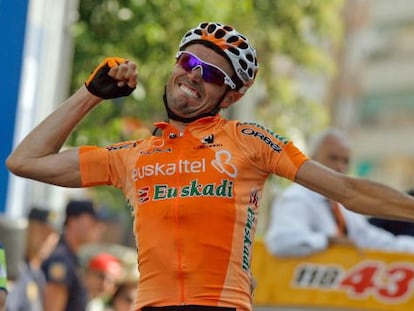 Samuel S&aacute;nchez celebra la victoria en una etapa de la Vuelta