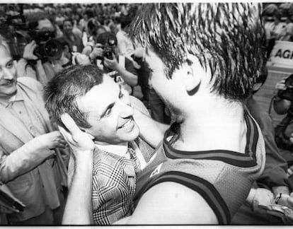 Obradovic y Villacampa celebran el título en 1994.