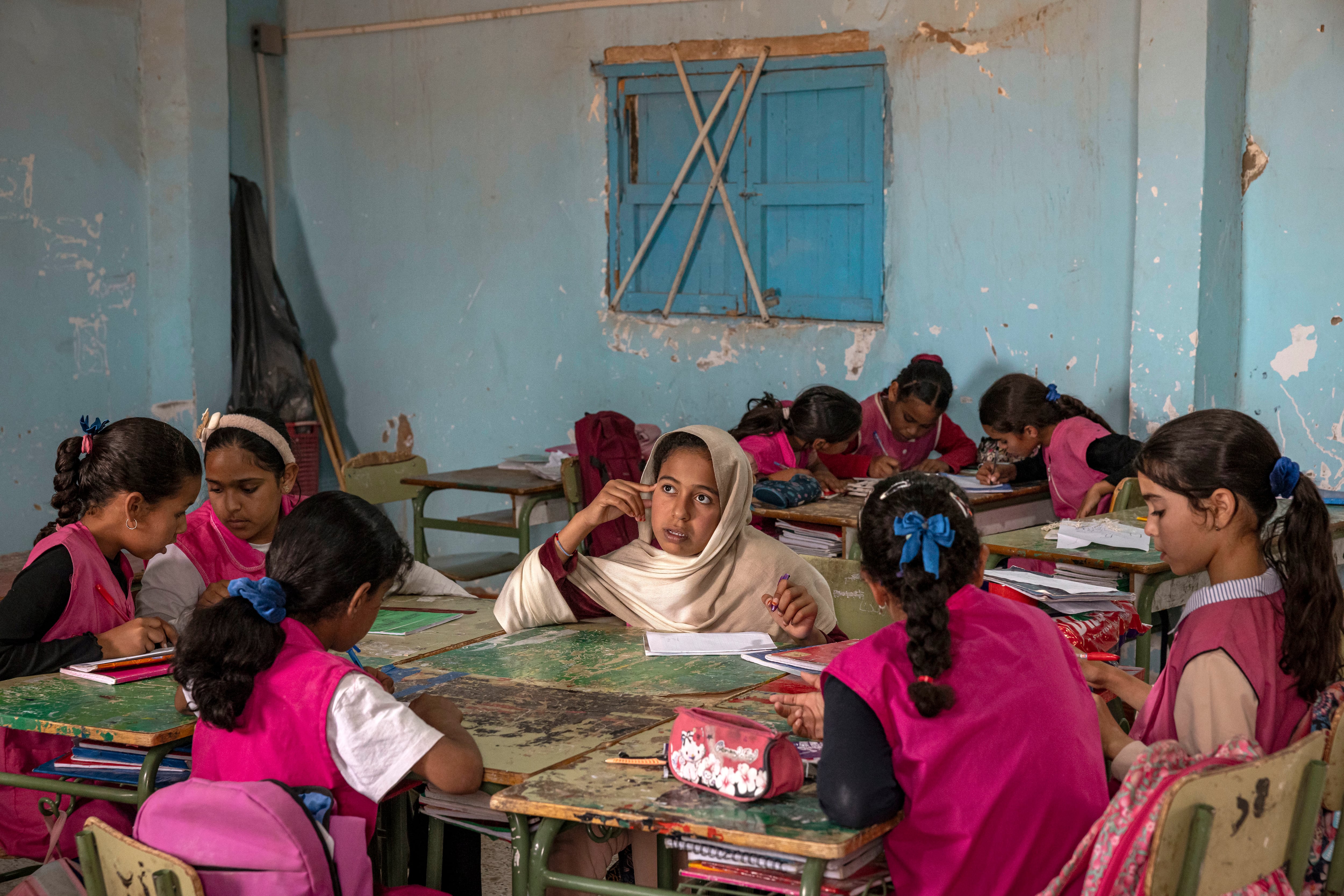 Escuela Primaria Marie Jalil Sidemhamed en la wilaya de Auserd, en los campos de refugiados de Tinduf (Argelia) en mayo de 2026.