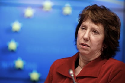 La Alta Representante de la UE, Catherine Ashton, en una conferencia de prensa.