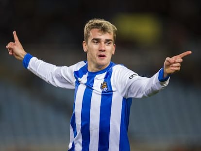 Griezmann celebra uno de los 20 goles que marcó con la Real Sociedad la pasada temporada