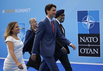 El primer ministro canadiense Justin Trudeau a su llegada a la Cumbre de la OTAN, el 11 de julio de 2018 en Bruselas.  