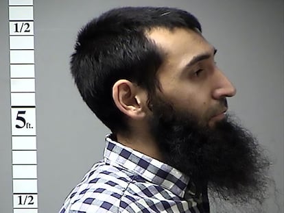 In this file photo taken on October 31, 2017 this handout photograph obtained courtesy of the St. Charles County Dept. of Corrections in the midwestern US state of Missouri shows Sayfullo Habibullahevic Saipov.
