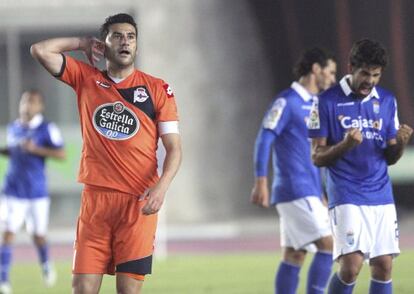 El deportivista Riki, tras fallar una ocasión el pasado domingo.