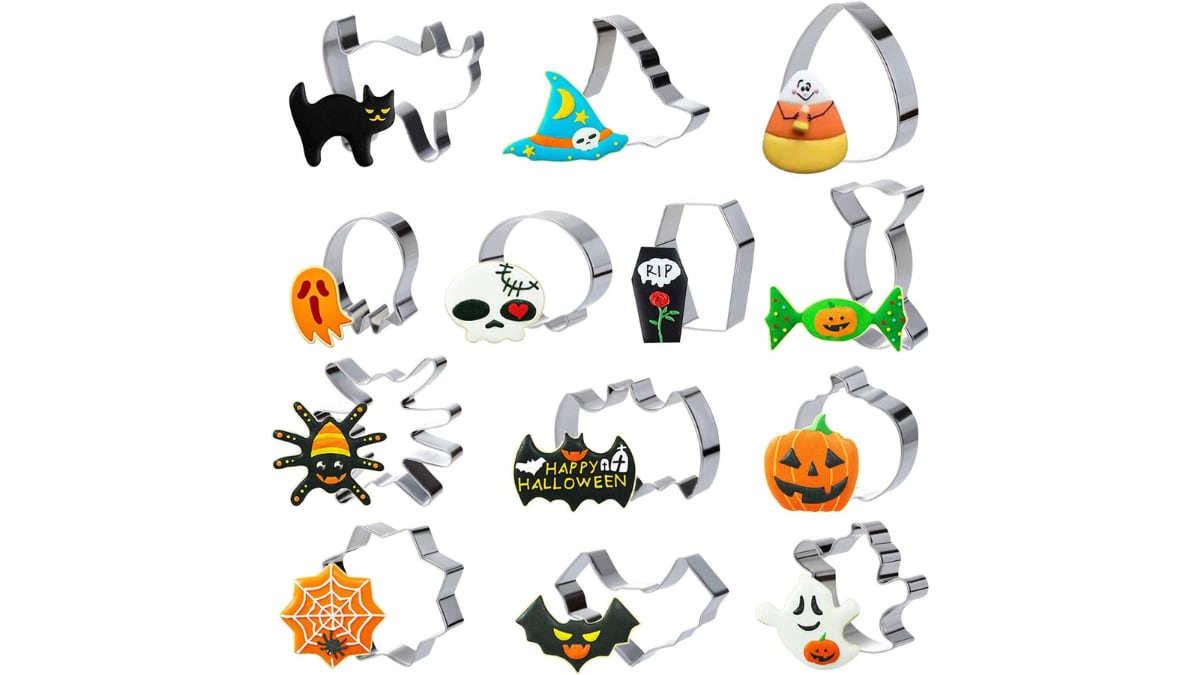 El set de galletas incluye 13 cortadores de acero inoxidable con formas icónicas de Halloween.
