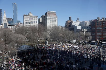 Vista general de Union Square con la concentracin en las primeras horas de la ma?ana de este sbado en el centro de Manhattan. 