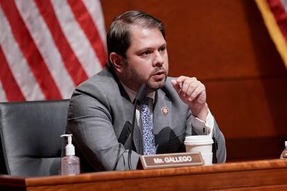 Rep. Ruben Gallego (D-Ariz.) is seen during a House Armed Services Committee hearing in Washington, DC, U.S. July 9, 2020.