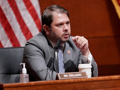 Rep. Ruben Gallego (D-Ariz.) is seen during a House Armed Services Committee hearing in Washington, DC, U.S. July 9, 2020.