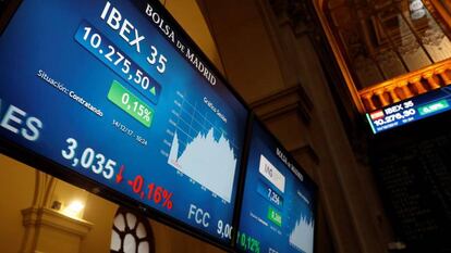 Bolsa de Madrid, con la referencia de las cotizaciones del Ibex 35.