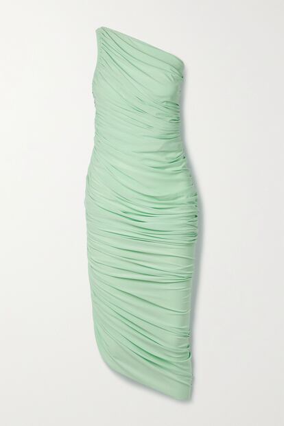 Si buscas una de esas piezas que son una inversión de estilo segura, te gustará este vestido de Norma Kamali, en verde menta y de un solo tirante que se adapta al cuerpo como un guante.

238,03€