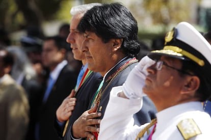Evo Morales, neste domingo em um ato em La Paz, Bolívia.
