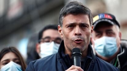 Leopoldo López habla durante un evento de apoyo de los venezolanos en Madrid, el domingo pasado.