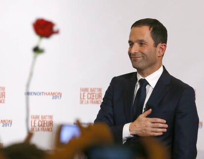 Beno&icirc;t Hamon tras su victoria en las primarias socialistas del domingo. 