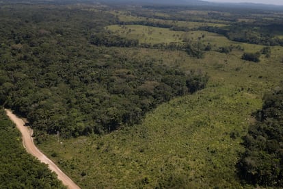 Vista aérea de zonas deforestadas por ranchos de ganado en el Departamento de Guaviare.