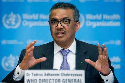 Tedros Adhanom Ghebreyesus, director general de la OMS, en una rueda de prensa, el 9 de marzo.