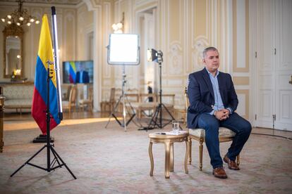 presidente Iván Duque durante una entrevista con EL PAÍS,  en el Palacio de Nariño, en Bogotá