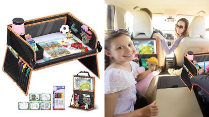 accesorios para el interior del coche: bandeja multiusos para que la usan niños pequeños.