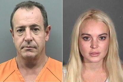 Michael Lohan y su hija, Lindsay, en sendos retratos policiales tomados en octubre de 2011