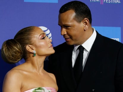 Jennifer Lopez y Alex Rodriguez, en el Festival Internacional de Palm Springs, California, el 2 de enero de 2020.