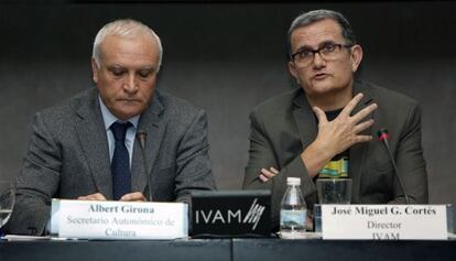 El secretario auton&oacute;mico de Cultura, Albert Girona, y el director del IVAM, Jos&eacute; Miguel Garc&iacute;a Cort&eacute;s.