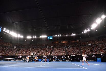 Roger Federer en la final del partido ante Marin Cilic, el 28 de enero de 2018.