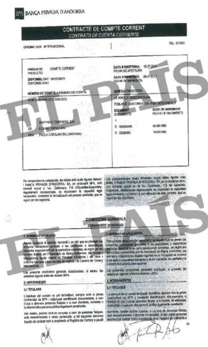 Contrato de apertura de cuenta en la Banca Privada d'Andorra (BPA) del vicepresidente de Bolipuertos, Elisaul Yépez.