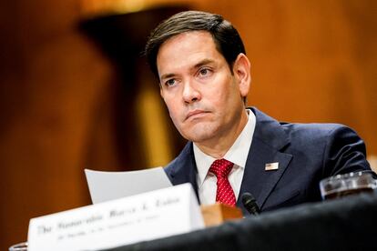 El candidato de Donald Trump para secretario de Estado, Marco Rubio durante su audiencia de confirmación este miércoles.