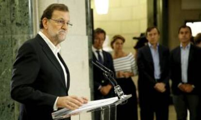 Mariano Rajoy, presidente en funciones, en la rueda de prensa de esta mañana.