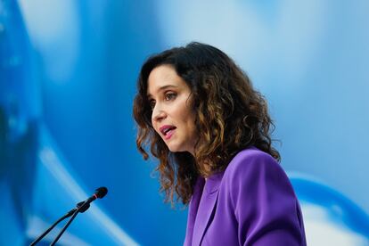 La presidenta de la Comunidad de Madrid, Isabel Díaz Ayuso, en un acto en Madrid el lunes.
