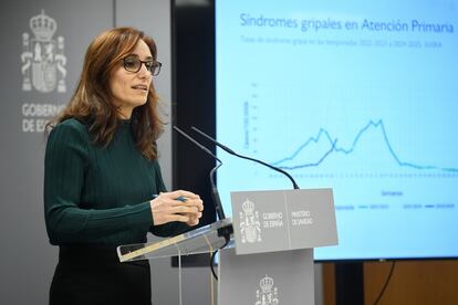 La ministra de Sanidad, Mnica Garca, durante la rueda de prensa celebrada este mircoles en Madrid.