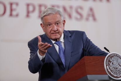 Andrés Manuel López Obrador, durante su conferencia matutina de este miércoles, en Ciudad de México.