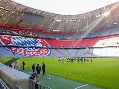 Último entrenamiento del Bayern, este jueves en su estadio.