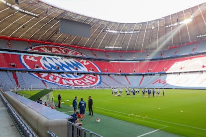 Último entrenamiento del Bayern, este jueves en su estadio.