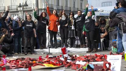 Concentraci&oacute;n contra la violencia machista en la Puerta del Sol de Madrid.