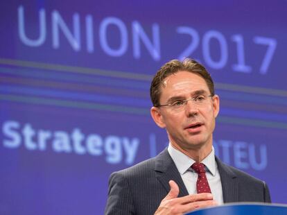  El vicepresidente de la CE Jyrki Katainen en rueda de prensa. EFE/STEPHANIE LECOCQ