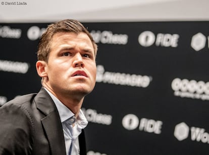 Magnus Carlsen, durante el Mundial de Londres de 2018