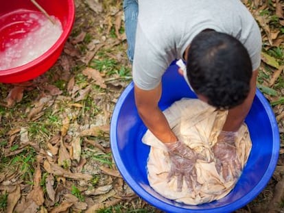 Preparaci&oacute;n de mosquiteras.contra la malaria en Bangla Desh en 2014.