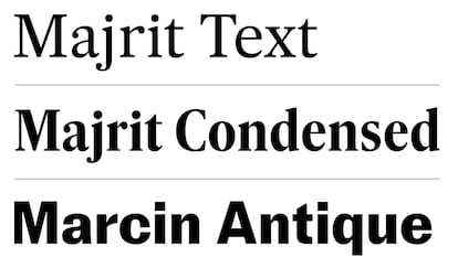 Majrit Text es la tipografía que se usa en los textos de los productos editados por EL PAÍS, mientras que su versión condensada es la letra principal de titulación del diario. Por su parte, Marcin Antique aparecerá en los títulos de la sección de Deportes y los pies de foto.