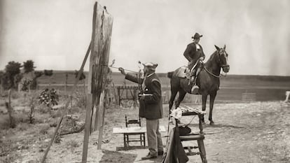 Sorolla pintando Charro a caballo en los campos de Salamanca en 1912.