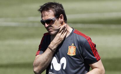 El seleccionador Julen Lopetegui durante un entrenamiento.